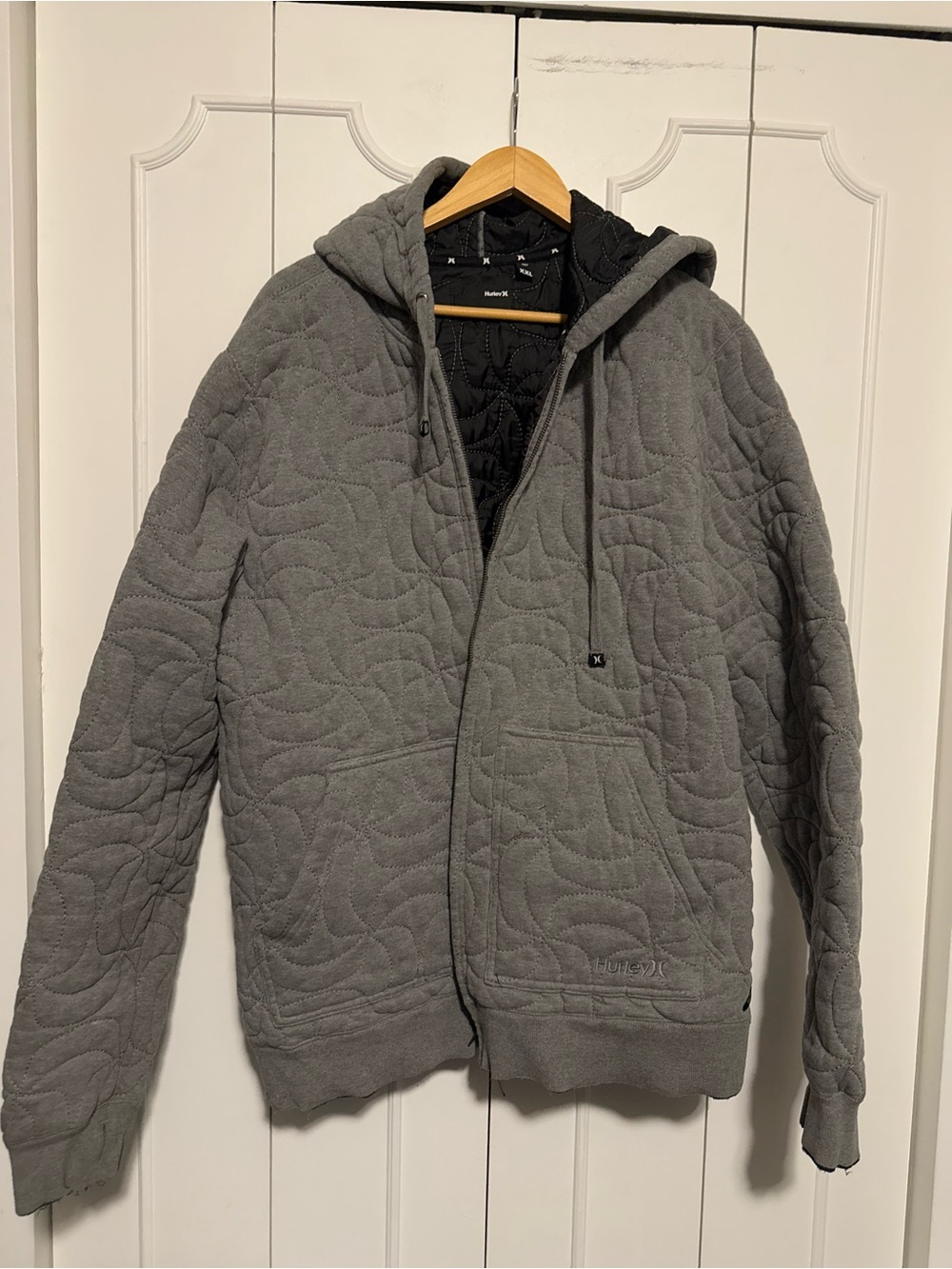 Hurley Quilted Heather Gray Hooded Zip Jacket